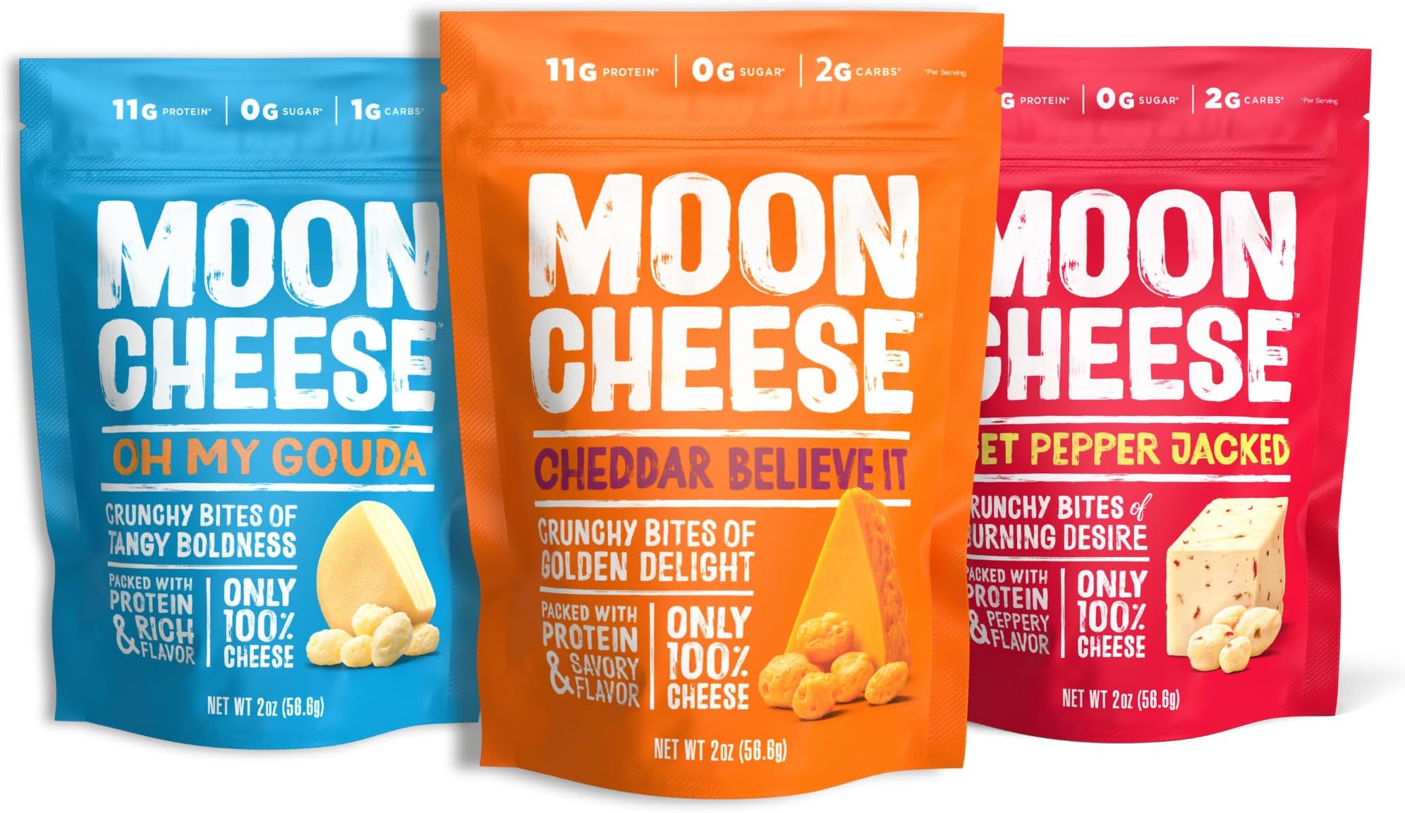 Variety Pack, Cheddar, Gouda & Pepper Jack, Crunchy, Protein-Rich Cheese Snack, Gluten Free, Keto Friendly, 100% Real Cheese, 2 Ounce (Pack of 3)