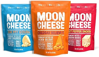 Moon Cheese Variety Pack, Cheddar, Gouda & Pepper Jack, Crunchy, Protein-Rich Cheese Snack, Gluten Free, Keto Friendly, 100% Real Cheese, 2 Ounce (Pack of 3)