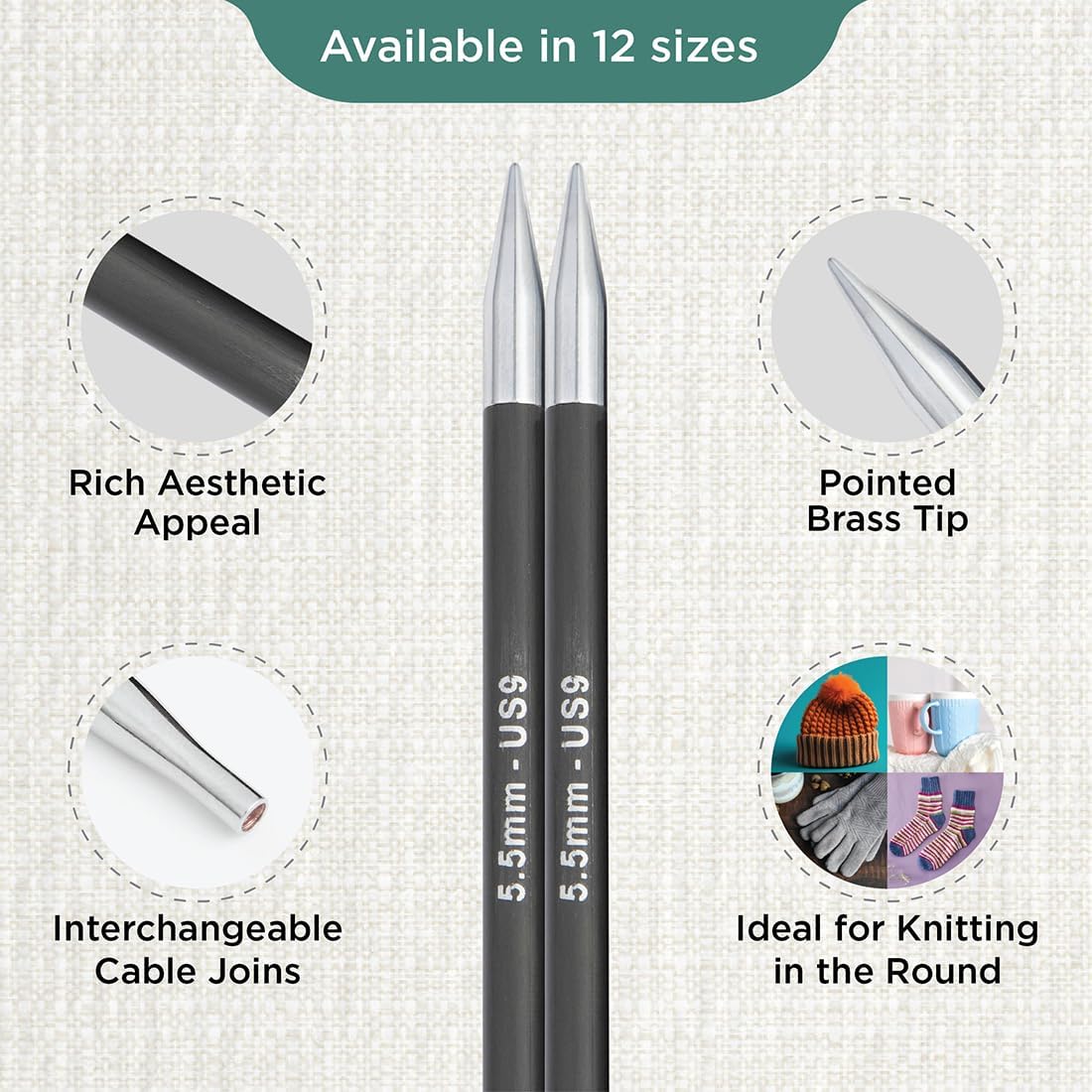 KnitPro Karbonz Interchangeable Circular Needle 5" (13cm) | US Size 9 (5.5mm)