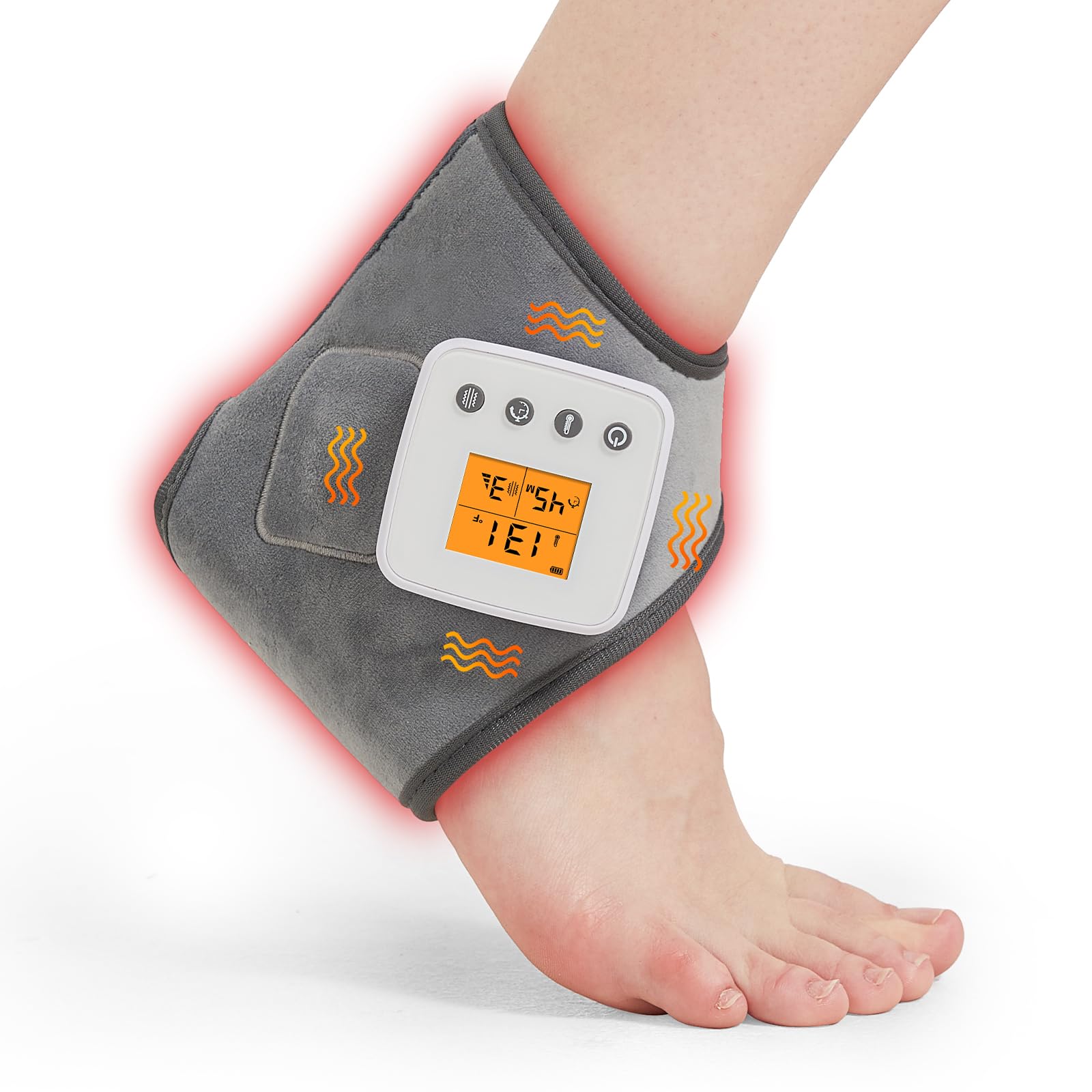 Cordless Ankle Massager with Heat, 6.7×5.5in Rechargeable Ankle Heating Pad for Achilles Tendinitis and Plantar Fasciitis, 3 Vibration Mode, 3 Heat Level, Auto Shut Off(1PC)