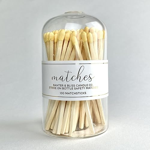 Banter & Bliss Modern Matchstick Bottle with Striker 100 Long Yellow Safety Matches