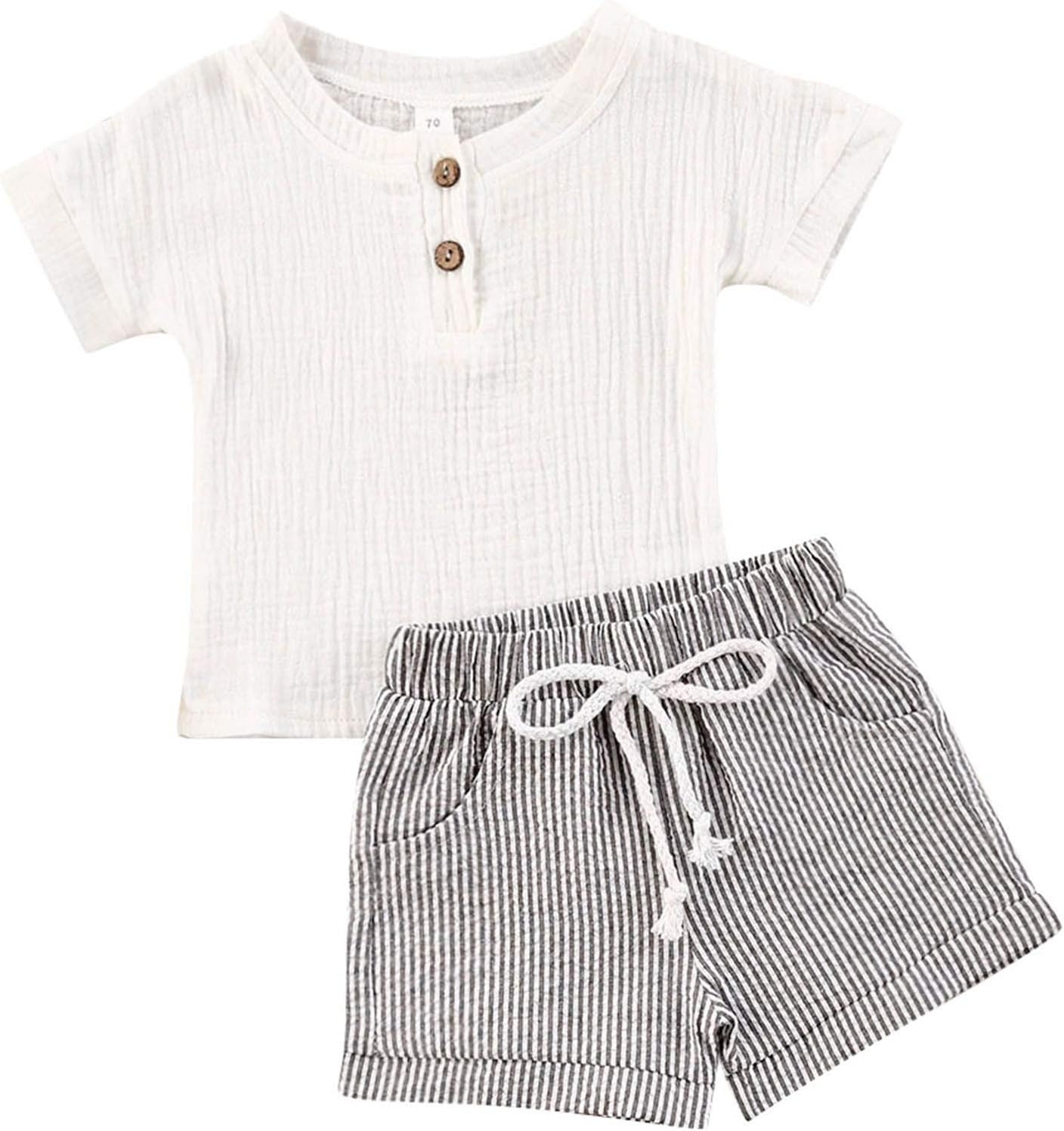 fhutpw Baby Boys 2Pcs Summer Outfits Short Sleeve T-Shirt Tops Elastic Waistband Shorts Set Toddler Clothes