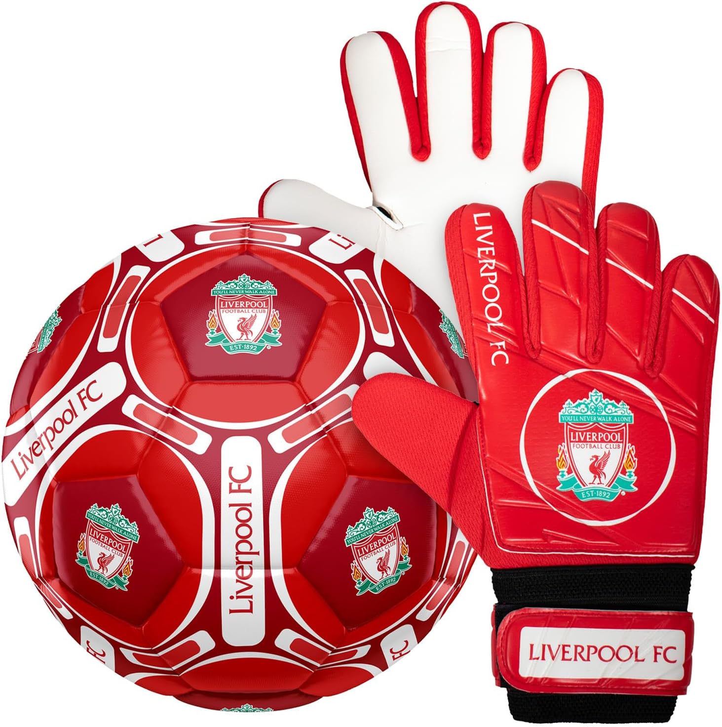 Liverpool FC Official Junior Gift Set Size 4 Football & Goalkeeper Goalie Gloves