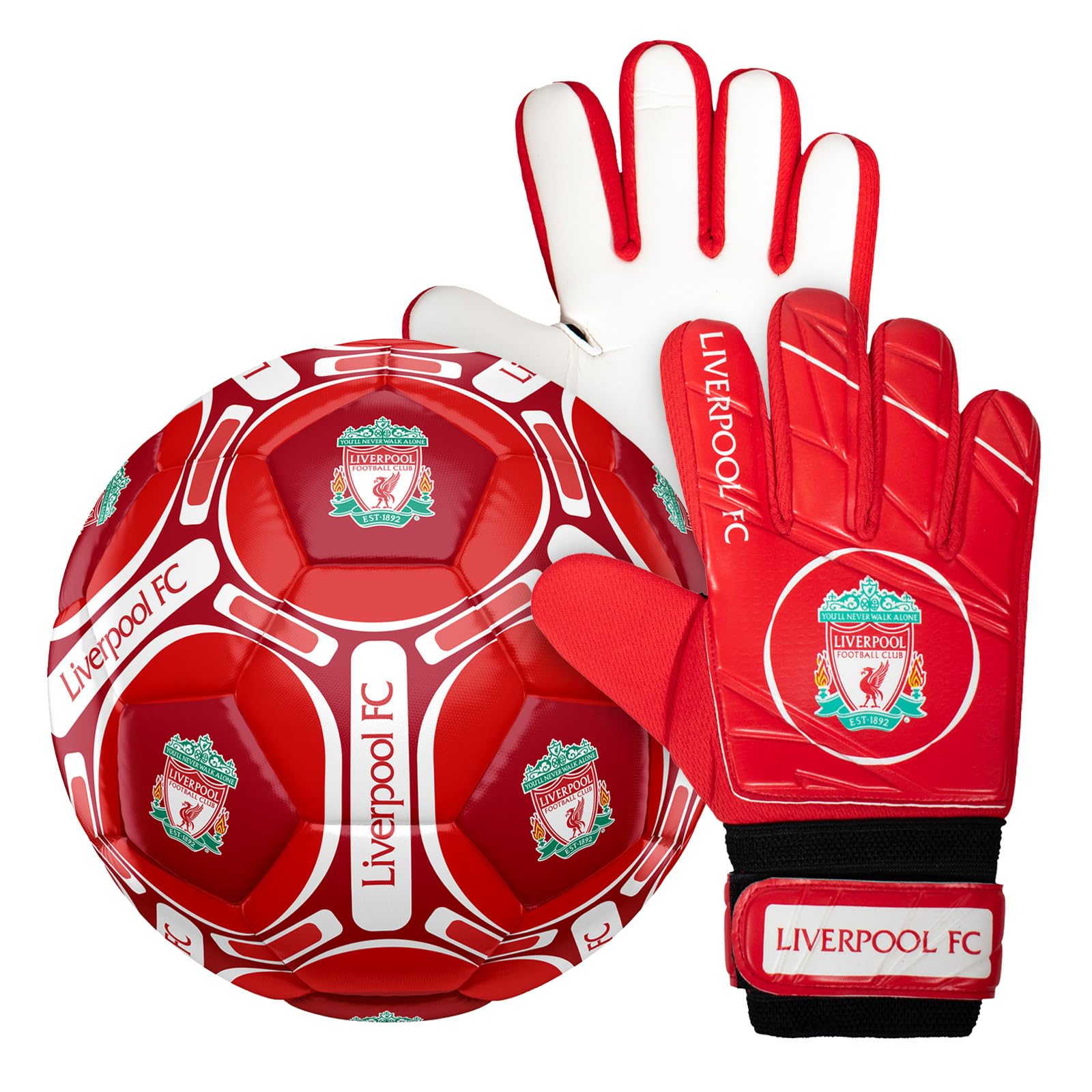 Liverpool FC Official Size 4 Football & Youths Goalkeeper Gloves Gift Set Junior
