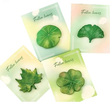 Leaf Shaped Sticky Notes, 4 Pack Green Aesthetic Memo Pads with Maple, Ginkgo, Clover & Lotus Leaves, Cute Plant-Themed Notepads for Journaling, Planners, Office Supplies 120 Sheets