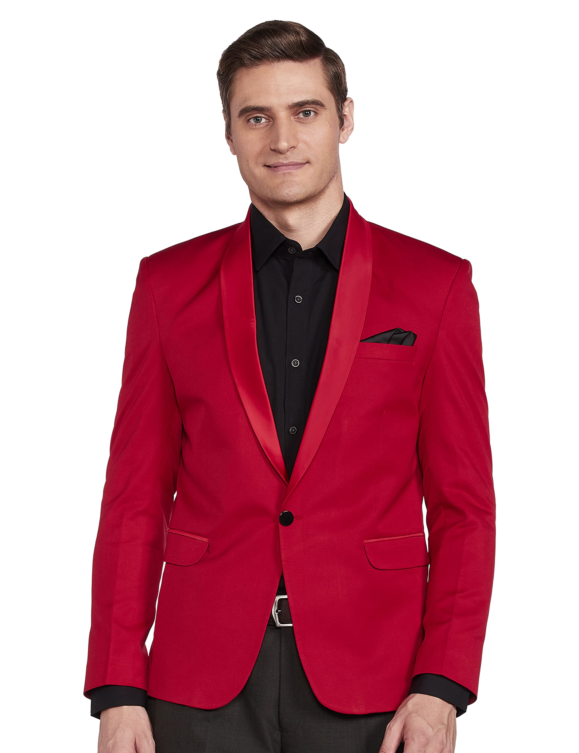 favoroski Designer Men's Slim Italian Fit Shawl Collar Tuxedo Suit Blazer, Navy Blue-picture-15