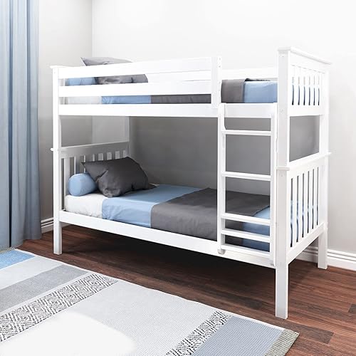 Miniatura 16 de Max & Lily - Litera de tamaño individual sobre matrimonial con escalera, base de cama de madera maciza para niños, barandillas de seguridad de 14