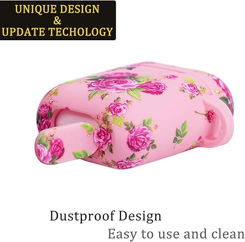 Miniatura 3 de LitoDream - Funda de silicona suave y flexible con llavero para cargador de Apple AirPods 2 y 1, para niñas (flores rosas y rojas)