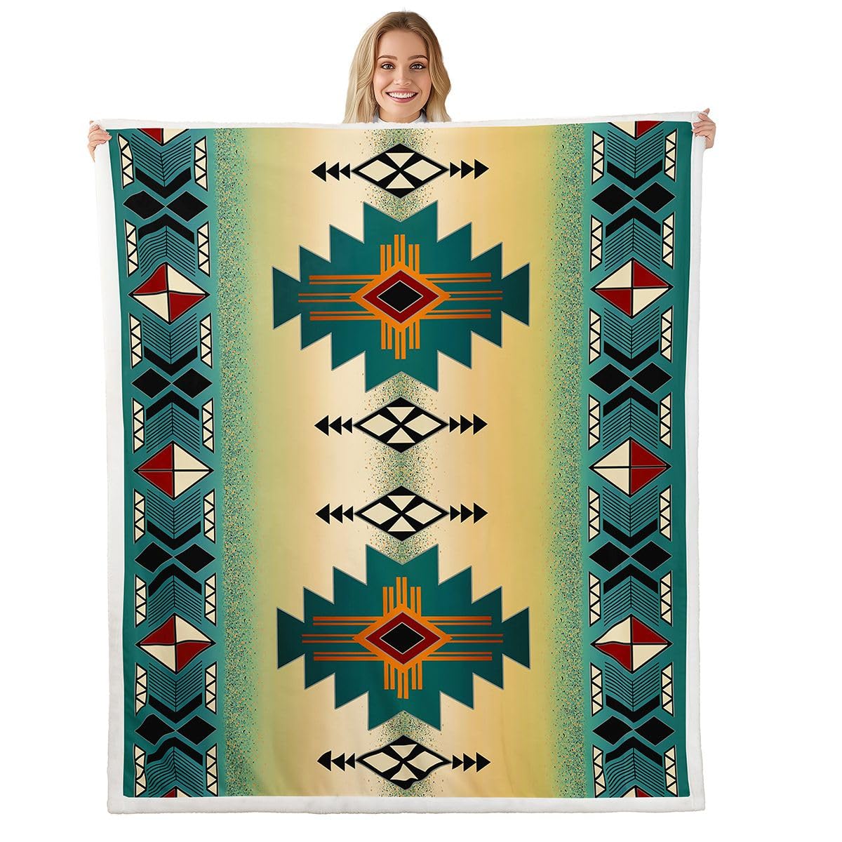 Plaid canapé ethnique tribal aux finitions soignées et au design géométrique