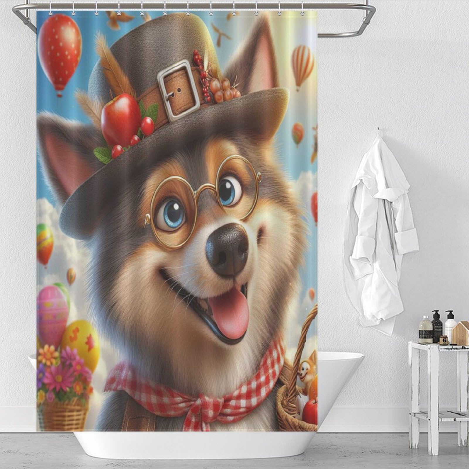Rideau de douche loup anti-moisissure rideau baignoire imperméable 122x183