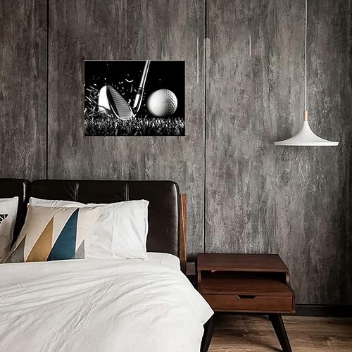 Miniatura 6 de Lienzo impreso en blanco y negro, póster de golf, cuadro de arte de pared, pelota de golf, pintura de lona deportiva para gimnasio, sala de estar,