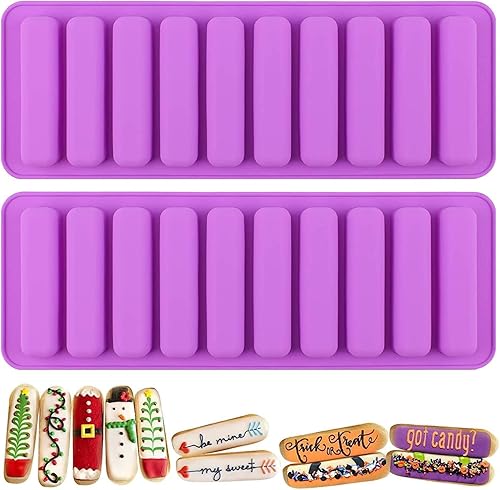 Molde de silicona de tiras largas en forma de dedo para galletas, 2 unidades de 10 unidades de chocolate con cavidades rectangulares para barra de