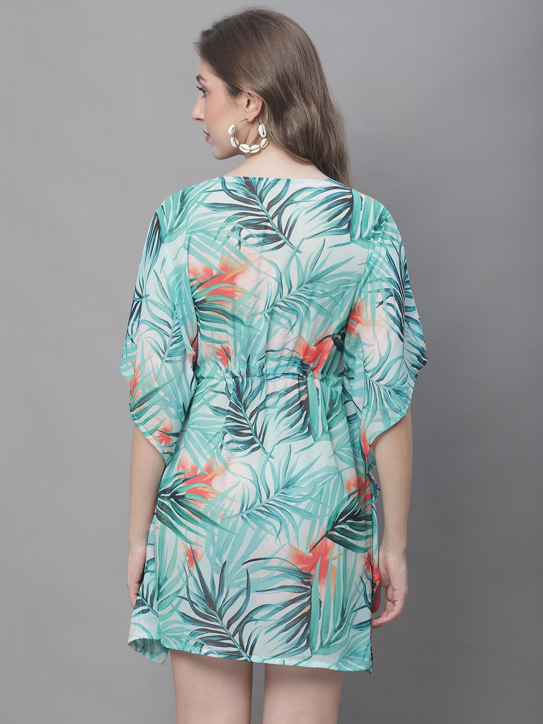 Claura Green & Orange Tropical Printed Swimwear Cover Up kaftan. (Green) 1