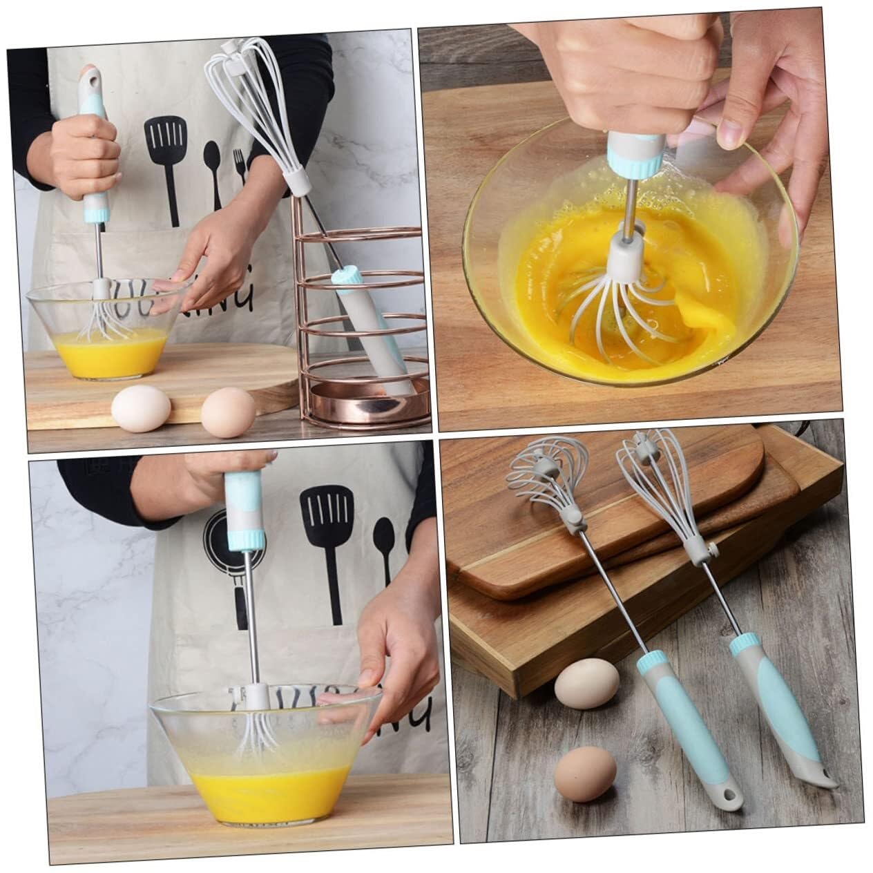 Batidor Varillas Cocina Mezclador De Crema Manual De Harina De Pan, Herramienta Rotativa De Acero Inoxidable, Espumador De Leche Rotativo De Nailon Barillas Batir Batidor De Huevo