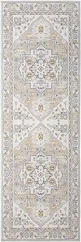 Miniatura 156 de COZYLOOM Alfombra de área de 2 x 6 pies, tribal, envejecida, para entrada, medallón vintage, alfombra para interiores, alfombra de pelo bajo, suave