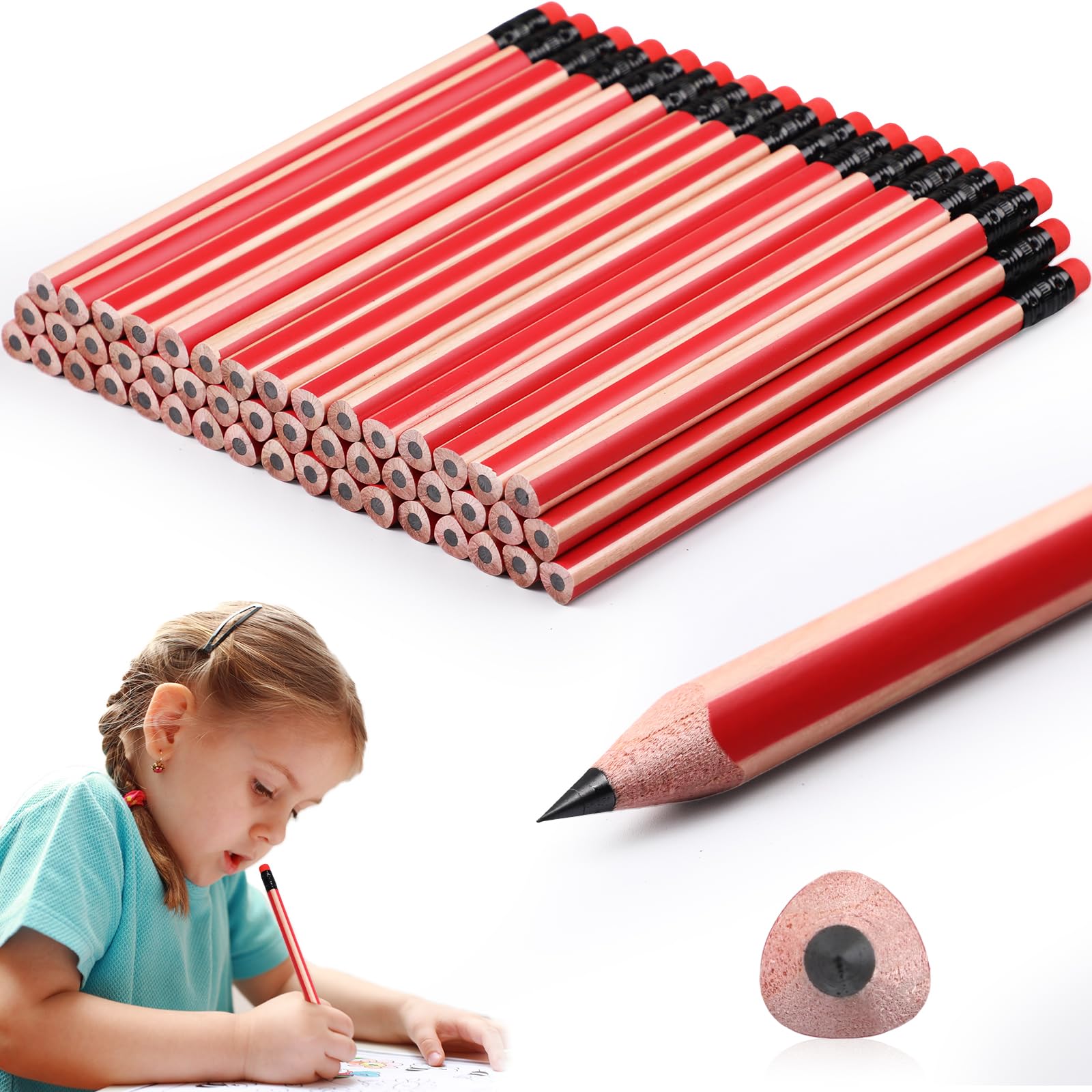 Seajan 48 lápices jumbo, lápices grandes y gruesos con agarre triangular, recambio 2B con borrador, lápiz grande de 7 pulgadas para niños, principiantes, preescolar, jardín de infantes, escuela,