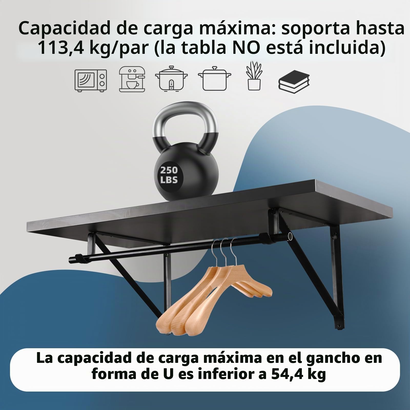 HOME MASTER HARDWARE Estante de armario resistente y soportes para barra, paquete de 10, soporte de estante de armario montado en la pared con gancho, soporte negro de 10-3/4 pulgadas con tornillos
