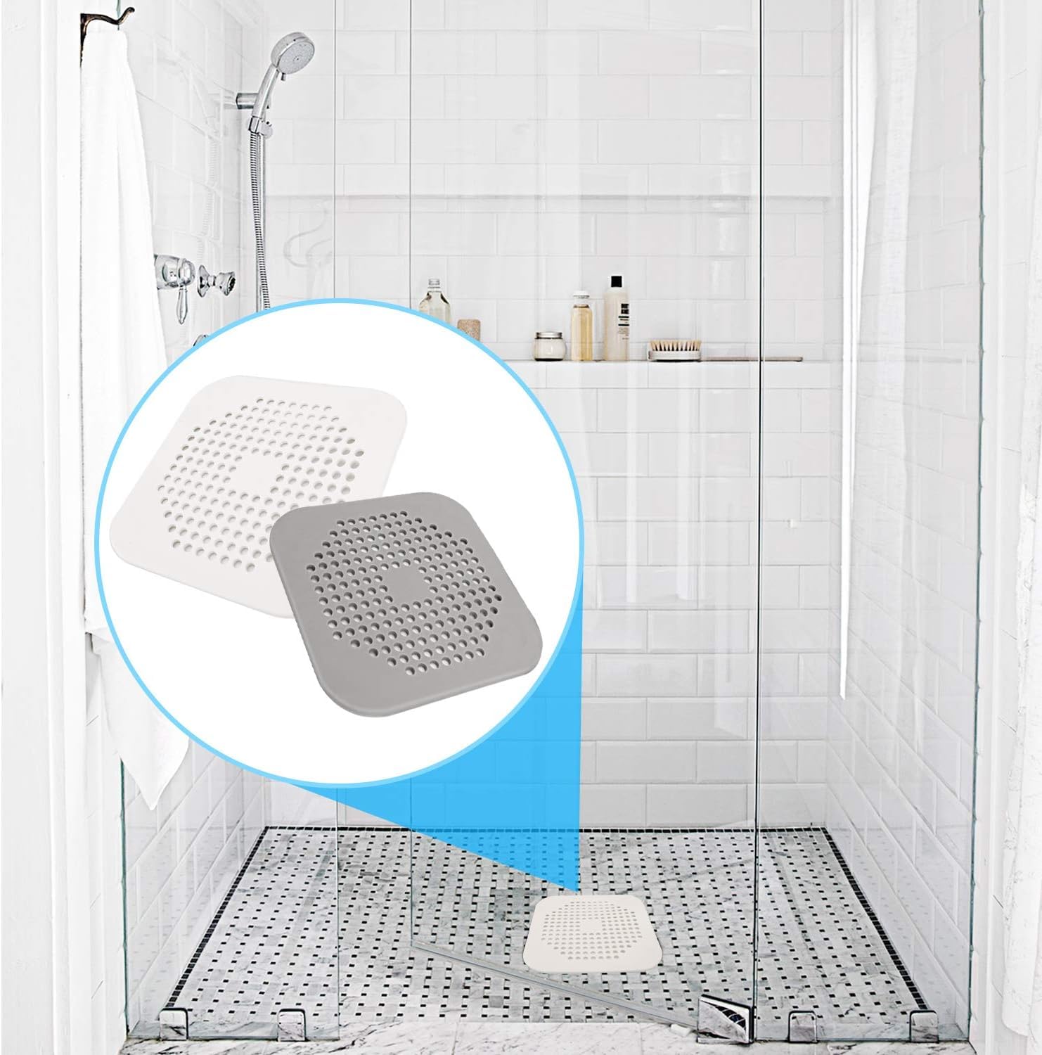 Revwd 2 Pcs Grey Hair Drain Catcher Square Drain Cover for Shower Silicone Hair Stopper with Suction Cup Suit for Bathroom Bathtub Kitchen. 4