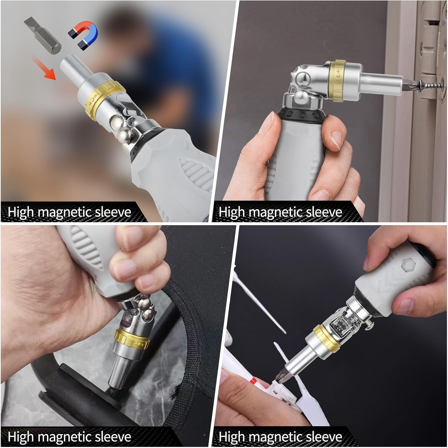 8-in-1 Stubby Ratcheting Screwdriver Set, Multi-bit Screwdriver, Adjustable Magnetic Screw Driver Set Kit, Flat,Philips, Slotted,Torx, Hex, Man Gift Nut Driver for Furniture, Bike, Door & Car Repair - Image 4