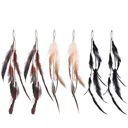 RONRONS Paquete de 6 extensiones de cabello hippie bohemio hechas a mano con clip de plumas, tocado de peine, accesorios de bricolaje para mujer