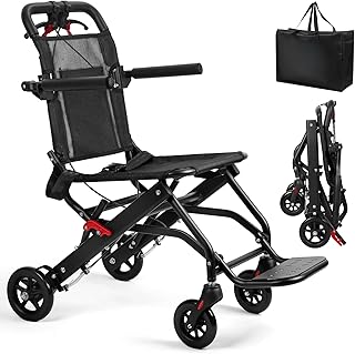 Lightweight Foldable Transport Wheelchairs for Adults Weight Only 15lbs with Telescopic Handle,Safety Belt, Portable Travel Transit Wheelchairs for Seniors Compact Support 286lbs Black
