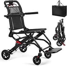Lightweight Foldable Transport Wheelchairs for Adults Weight Only 15lbs with Telescopic Handle,Safety Belt, Portable Travel Transit Wheelchairs for Seniors Compact Support 286lbs Black