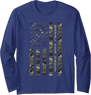 Naval Sea Cadet United States Distressed Camo w US Flag Long Sleeve T-Shirt