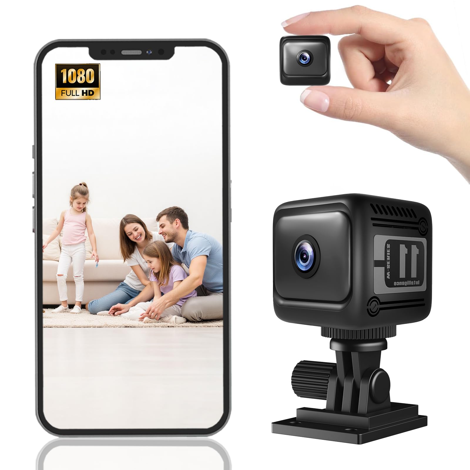 Mini Cámara Espía HD 1080P, Cámara de Vigilancia Interior Wi-Fi Inalámbrica, Detección de Movimiento y Visión Nocturna, Bebés Mascotas, Notificaciones & Visualización en App, Negro