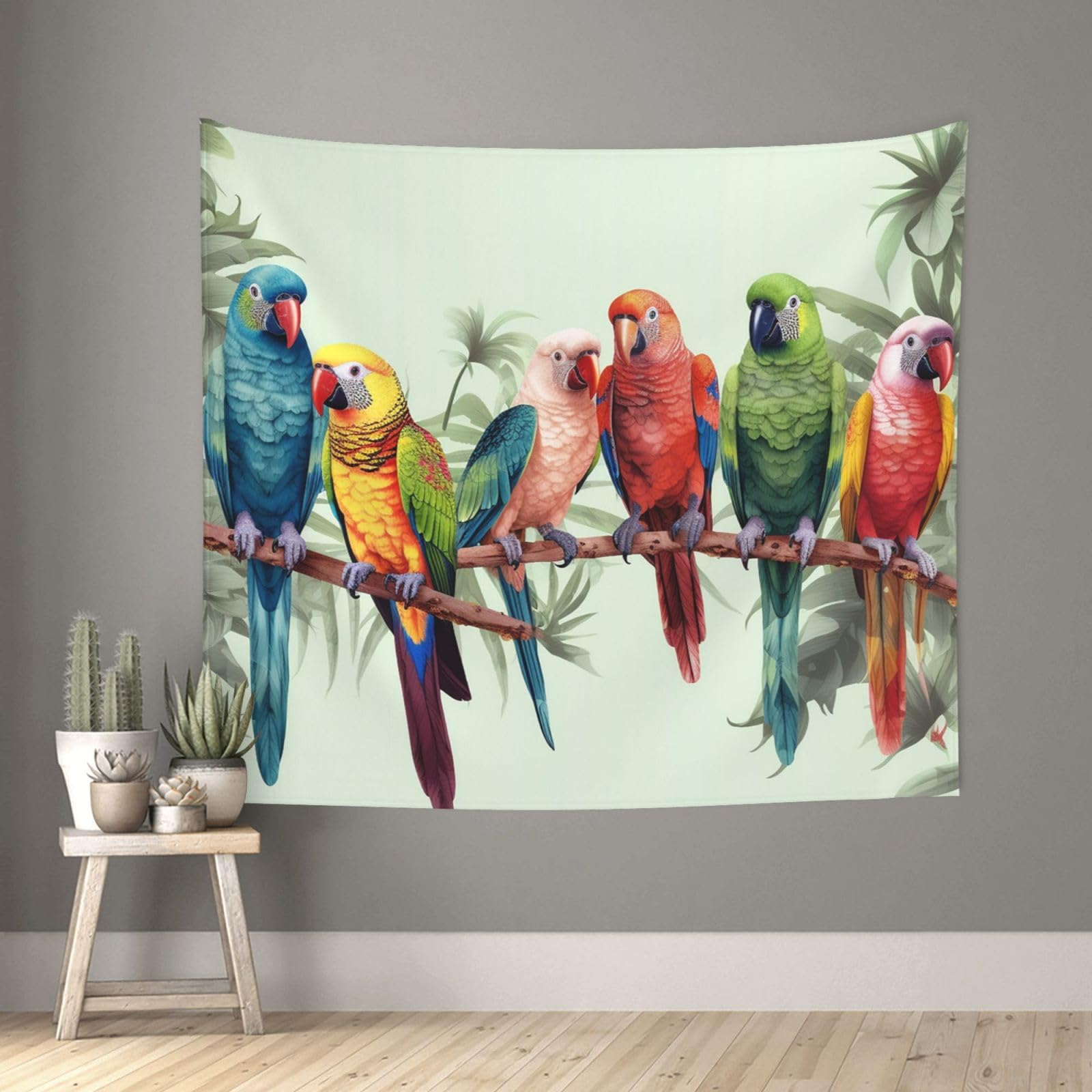 FodPand Colorful Parrots On Tree Tapestry for Bedroom Aesthetic, Wall Hanging Tapestries Art Decor Backdrop Wall Tapestry for Dorm Living Room Funny Poster Party Banner Background 51" X 60"