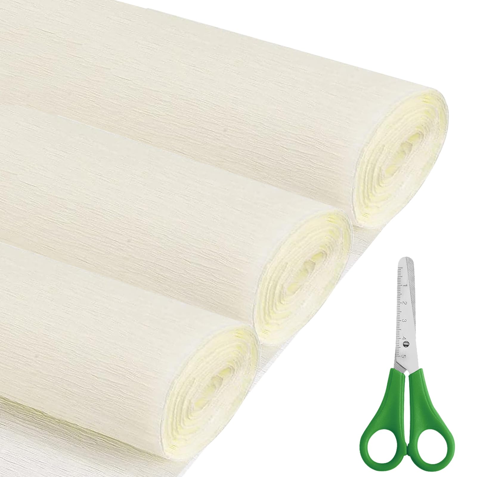 Crepe Paper Roll (17Inch x 8.2ft), 3Rolls, DIY Gift Color Paper Flowers Set for Mother's Day, Valentine's Day, Birthday and Wedding Decoration Flowers Making (White Gream) — image 1