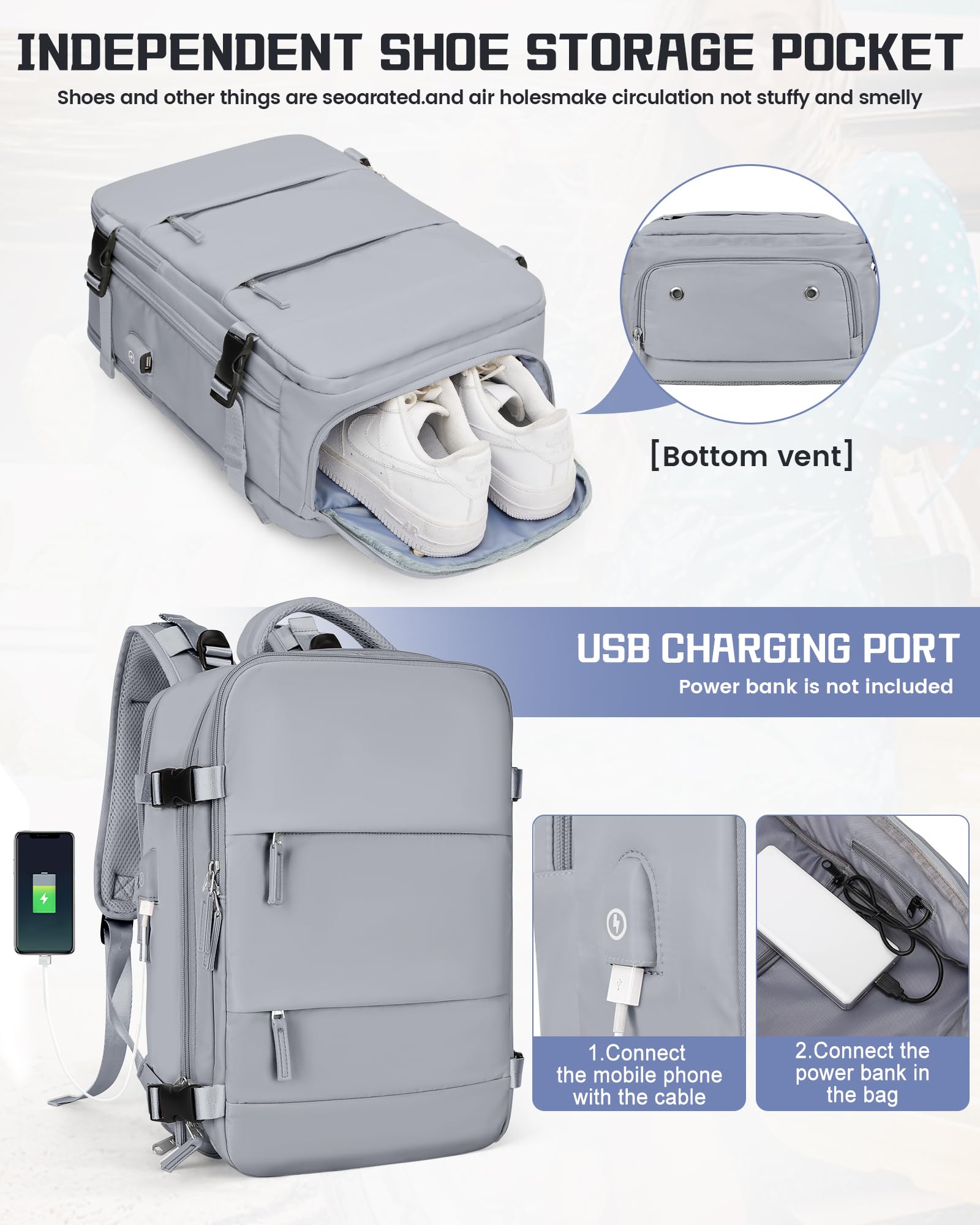 SZSYCN Bagaglio A Mano 40x20x25 Ryanair Borse da Cabina per Easyjet 45x36x20,Zaino da Viaggio Aereo Ryanair,Zaino impermeabile da viaggio con scomparto,adatto per zaino laptop da 14 pollici
