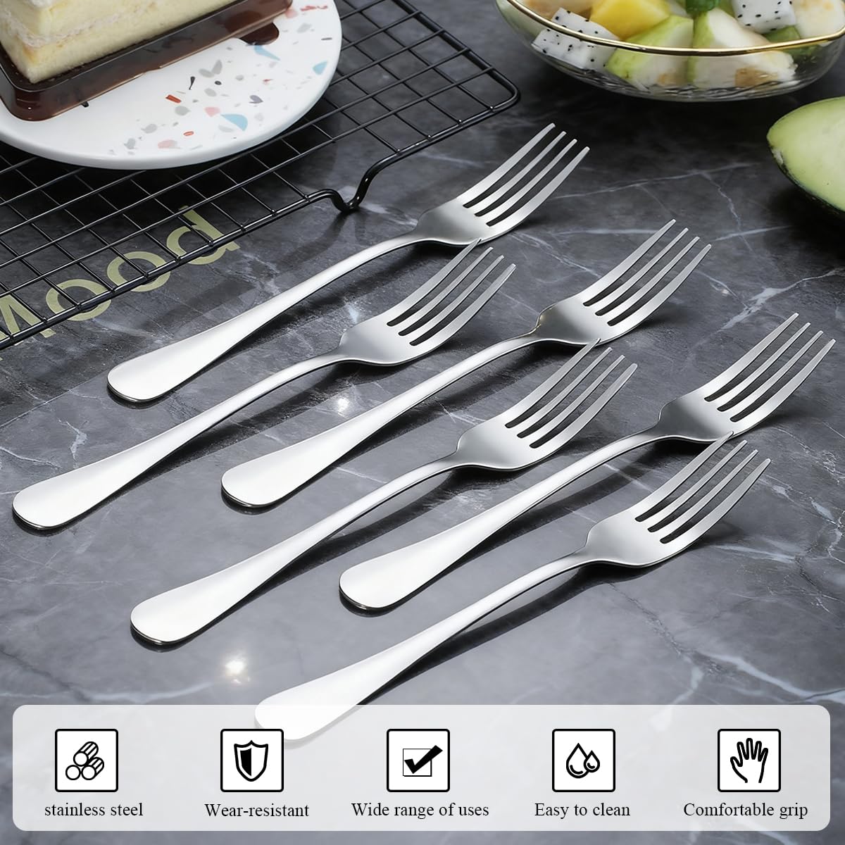 Berglander Set di 24 forchette da tavola in acciaio inox, 18,5 cm, per cucina, hotel, ristorante, lavabili in lavastoviglie
