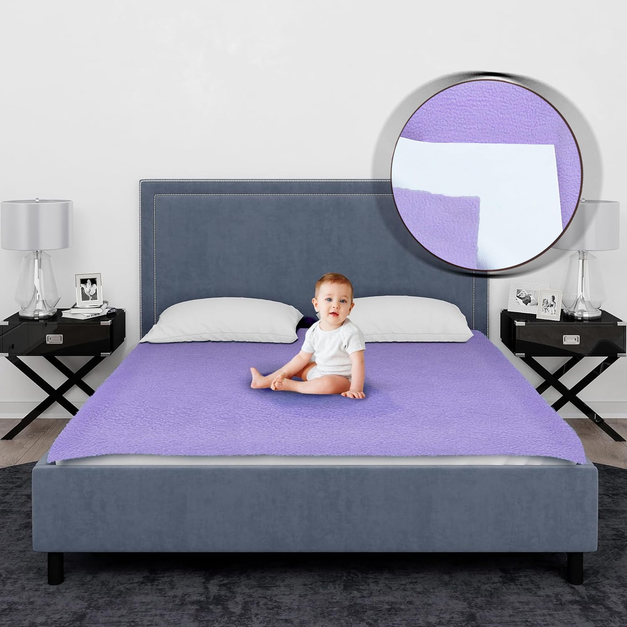 OYO BABY Extra Absorbent Waterproof Baby Dry Sheet Double Bed (260 x 200cm) | Quick Dry Sheet for New Born Baby Bed Protector, Soft & Breathable Rubber Sheet for Bed|Voilet-image-41