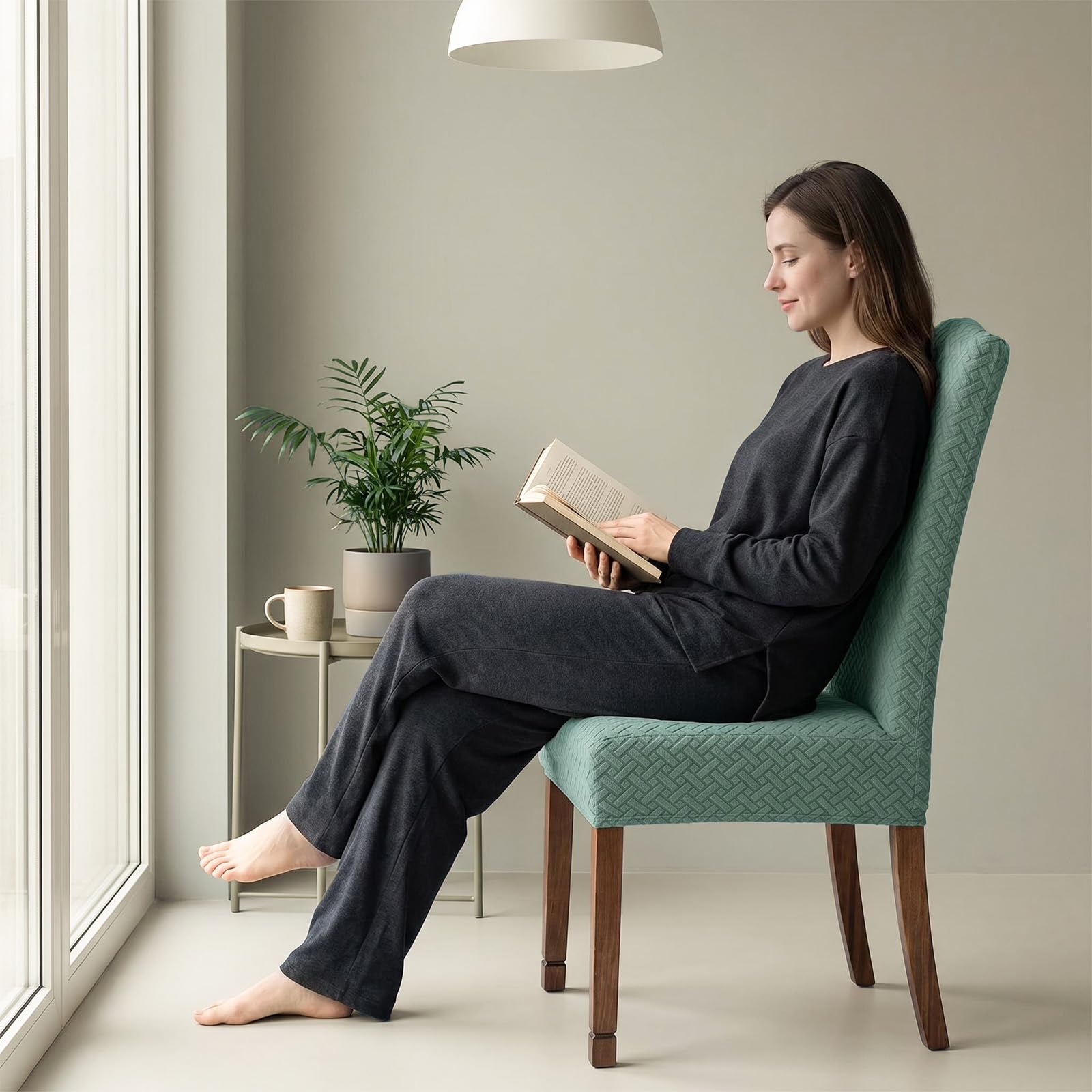 Idrorepellente Twill Jacquard Elasticizzato Sala da Pranzo Sedia Slipcovers Decorazioni per la casa,Coprisedie per Sala da Pranzo Ristorante Cerimonia dell'hotel (Matcha Verde,6 Pezzi)