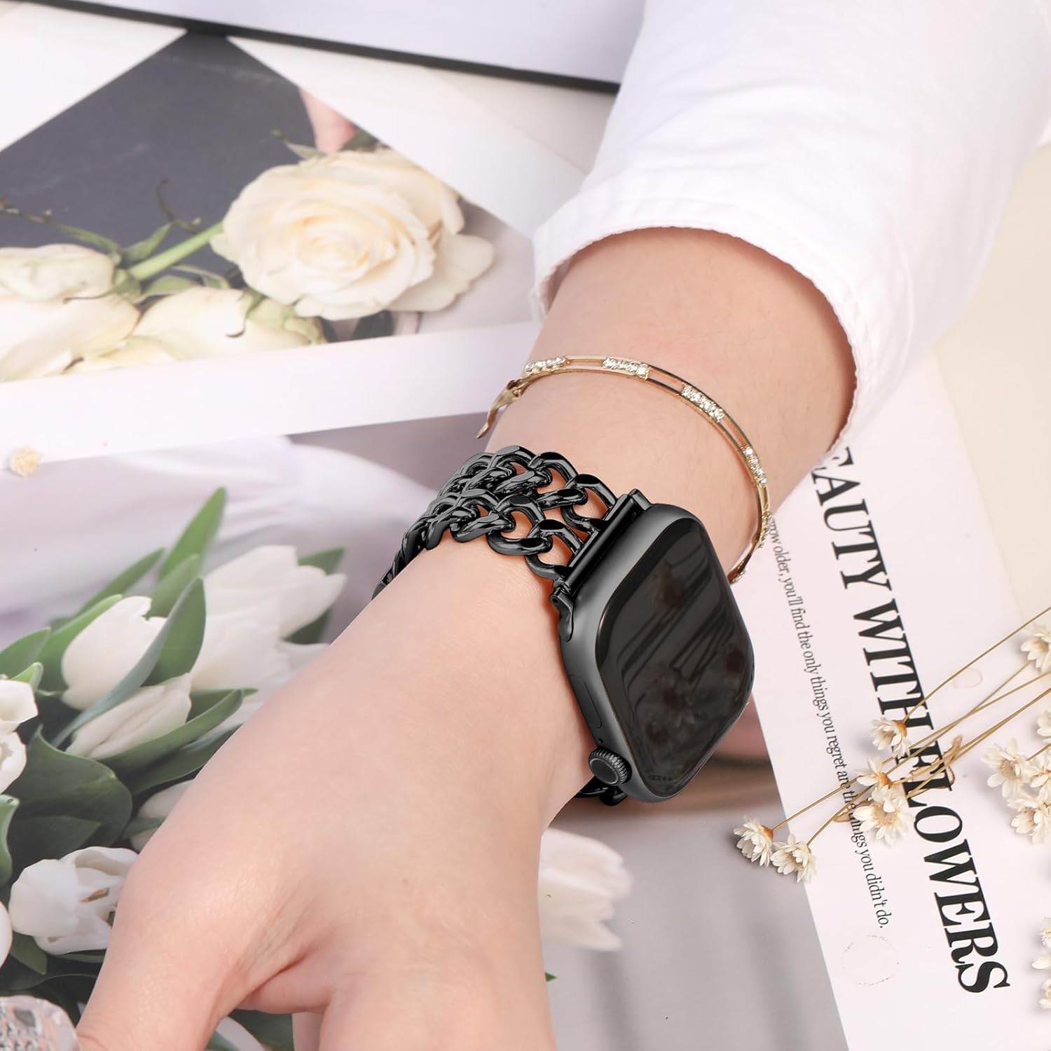 GEAK Metal Band Compatible with Apple Watch Bands for Women 40mm 38mm 41mm 42mm 44mm 45mm 46mm 49mm, Stylish Adjustable Steel Chain Link Bracelet for iWatch Series 11 10 SE Ultra 9 8 7 6 5 4 3 2 1 - Image 7