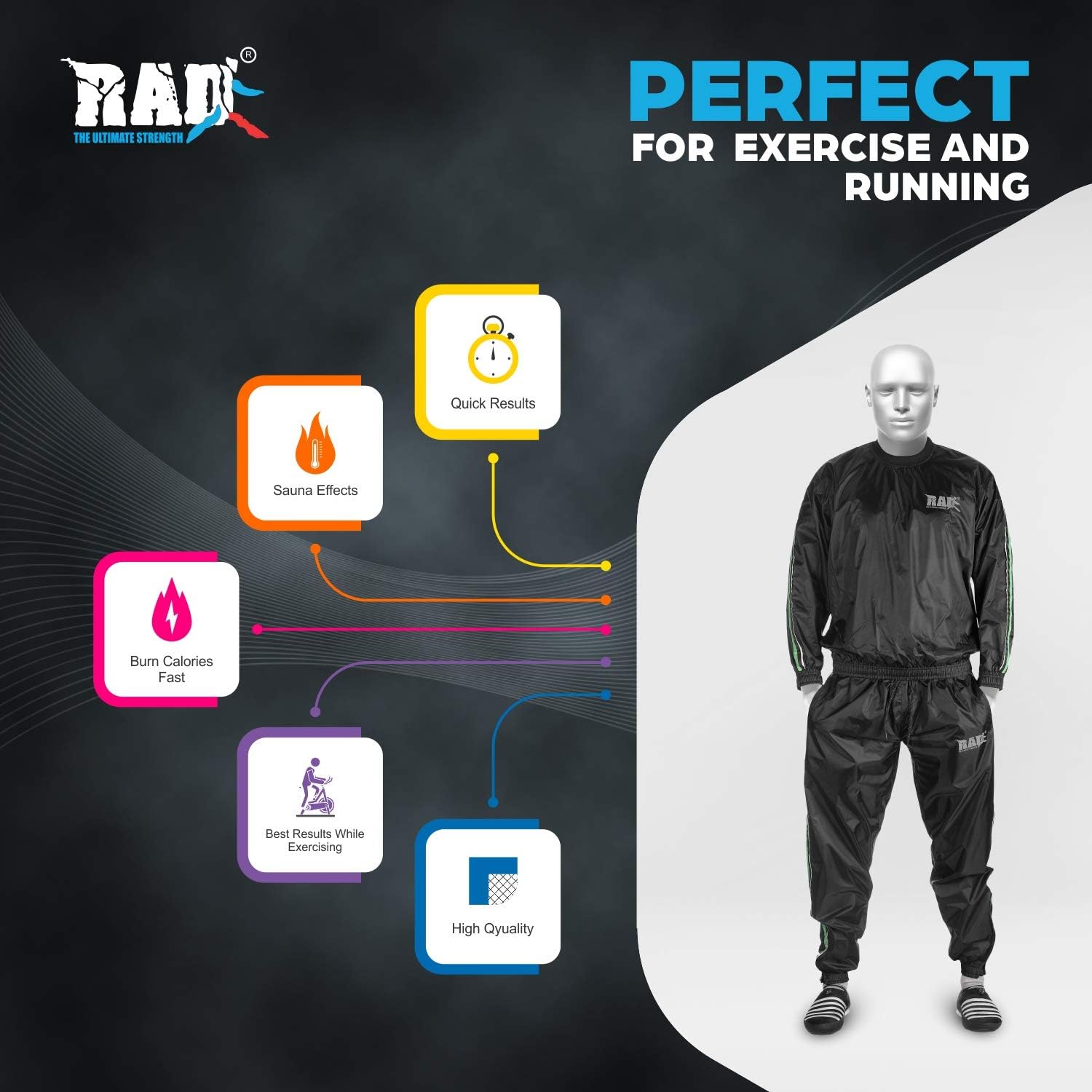 RAD Heavy Duty Sweat Suit Sauna Exercise Gym Suit Fitness Weight Loss Anti-Rip : Sports & Outdoors