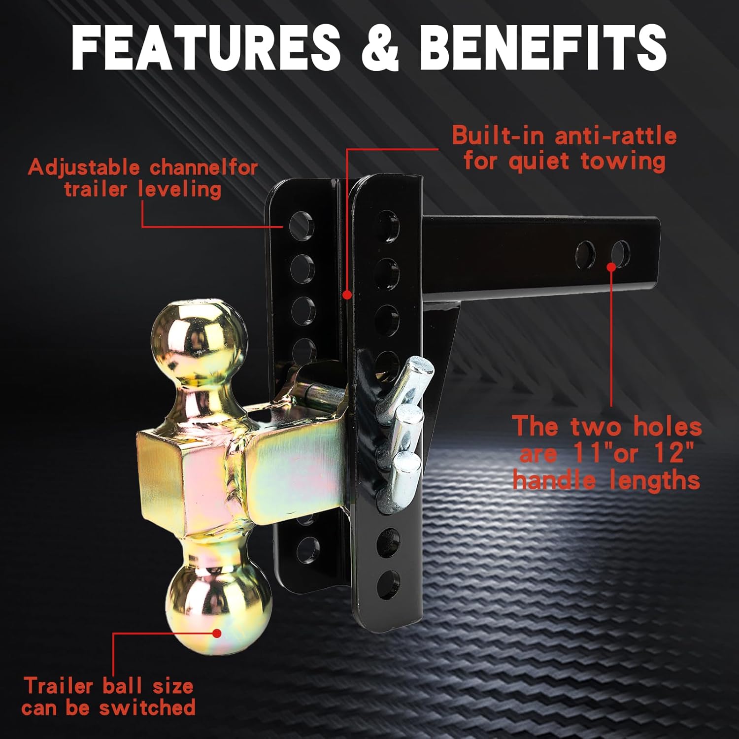 45900 Adjustable Trailer Hitch Ball Mount 2-Inch Receiver 6-Inch Drop 2 and 2-5/16-Inch Balls 20000 lbs Black