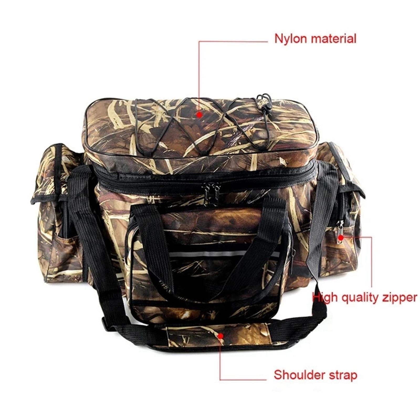Sac de Pêche en Polyester à Compartiments Multiples, Organiseur Zippé, Portable, Multifonctionnel, Idéal pour Offrir. Étui pour Canne à Pêche.