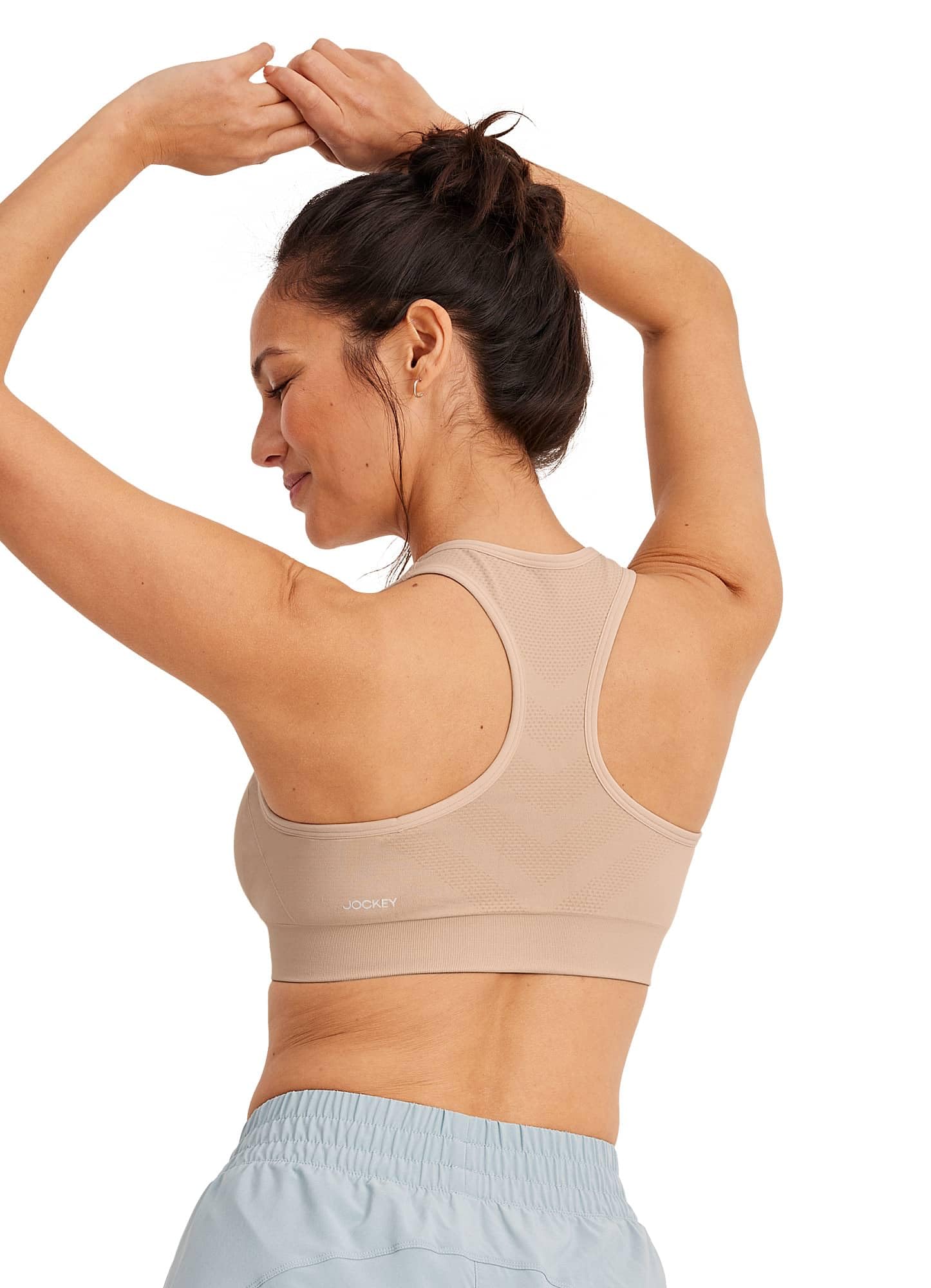 Jockey Women's Bra Seamfree Mid Impact Zip Front Sports Bra, Light Beige, L