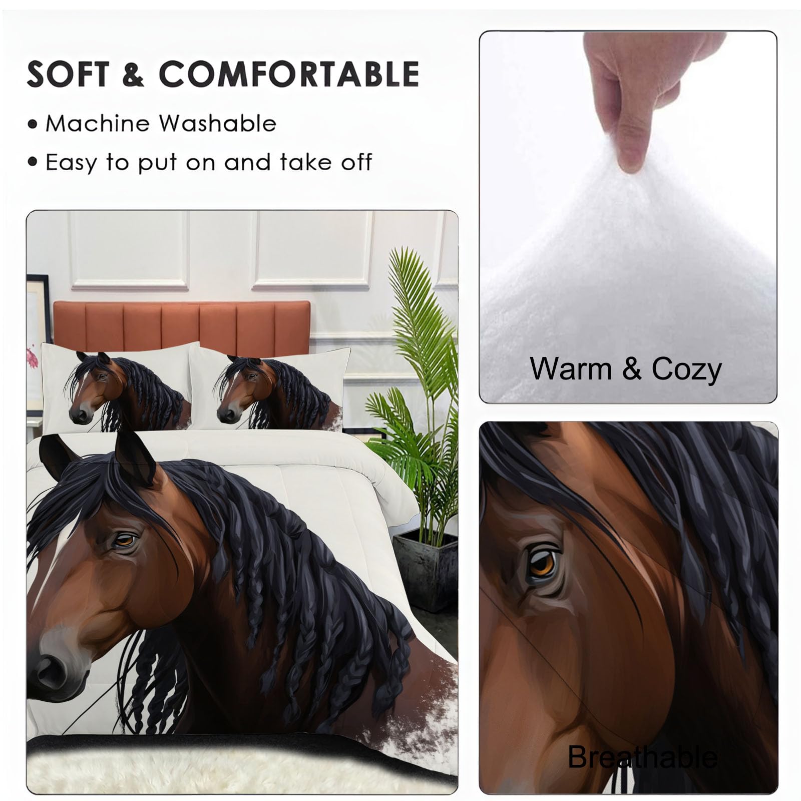 Edredón Reversible Caballo Cama 150 Juegos de Nórdico lavables Iconos De Juegos De Dibujos Animados Edredón Ligero y Cálido Plumón Alternativo con Fundas para Cualquier Temporada Marrón, 220x240cm