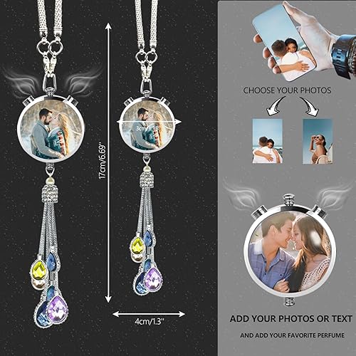 Miniatura 3 de Adornos colgantes de cristal para automóvil con fotos personalizadas, accesorios colgantes de espejo retrovisor para automóvil, adorno interior de
