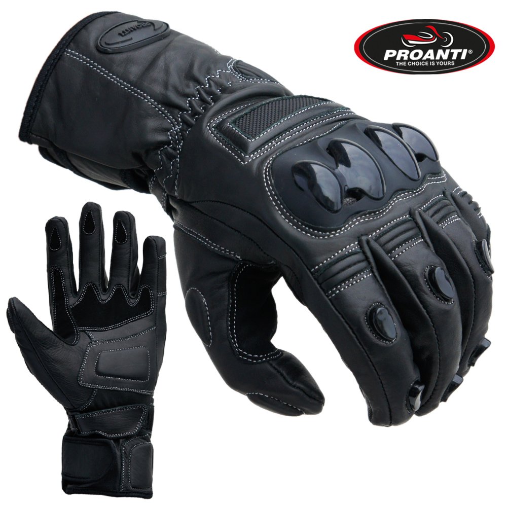 PROANTI Gants Moto Touring Race Moto Cuir Noir