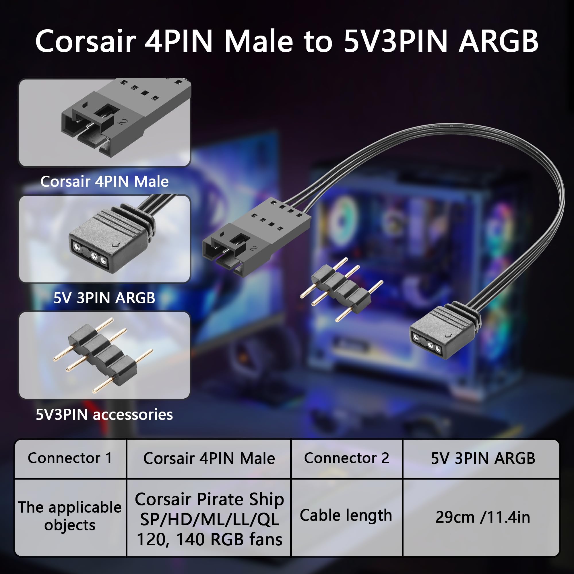 Cavo Convertitore RGB 4-pin To 3-pin - Per Ventole Corsair SP/HD/ML/LL/QL, 30cm - Foto 11