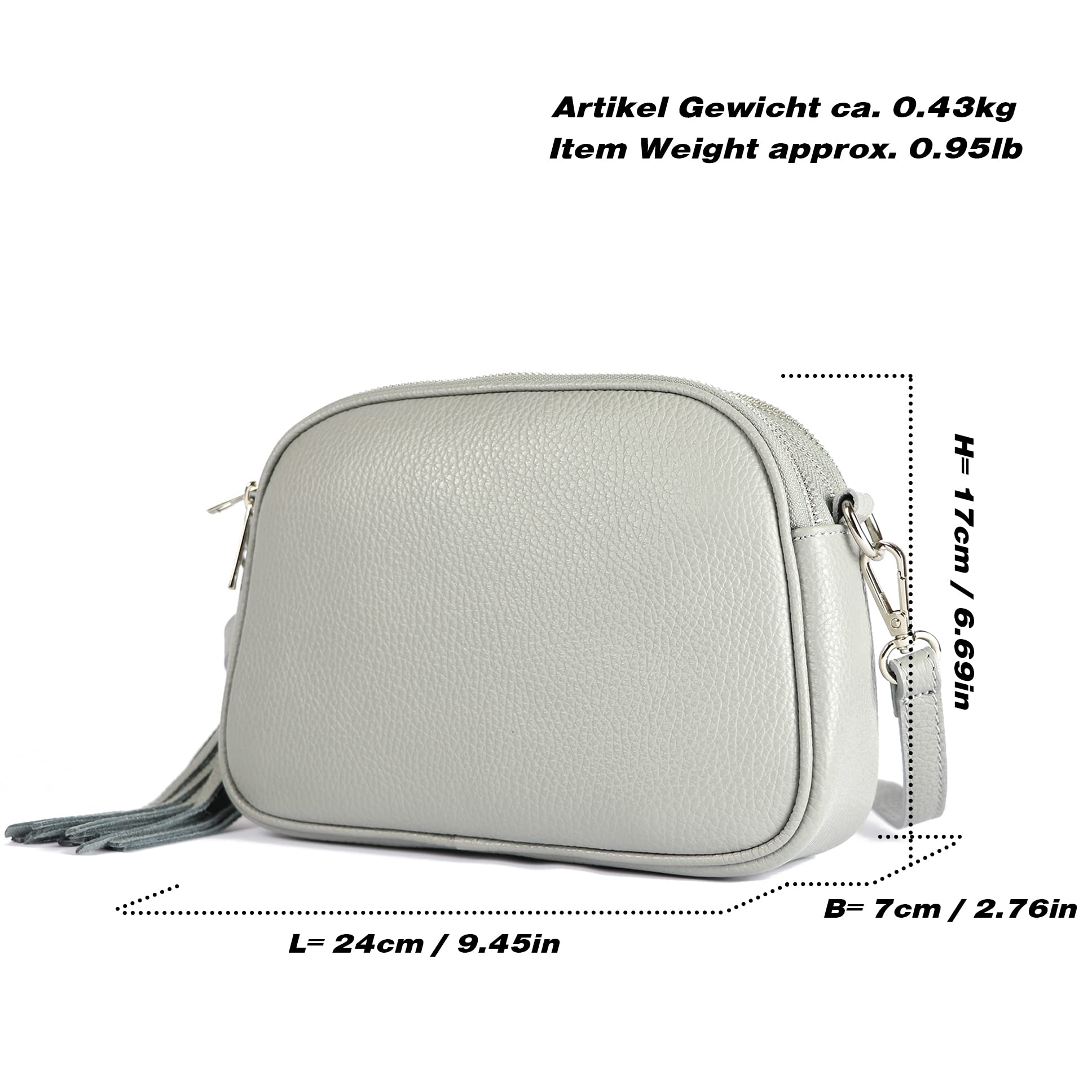 modamoda de - T238 - ital. Damen Umhängetasche Leder Medium, Farbe:Silber-Metallic