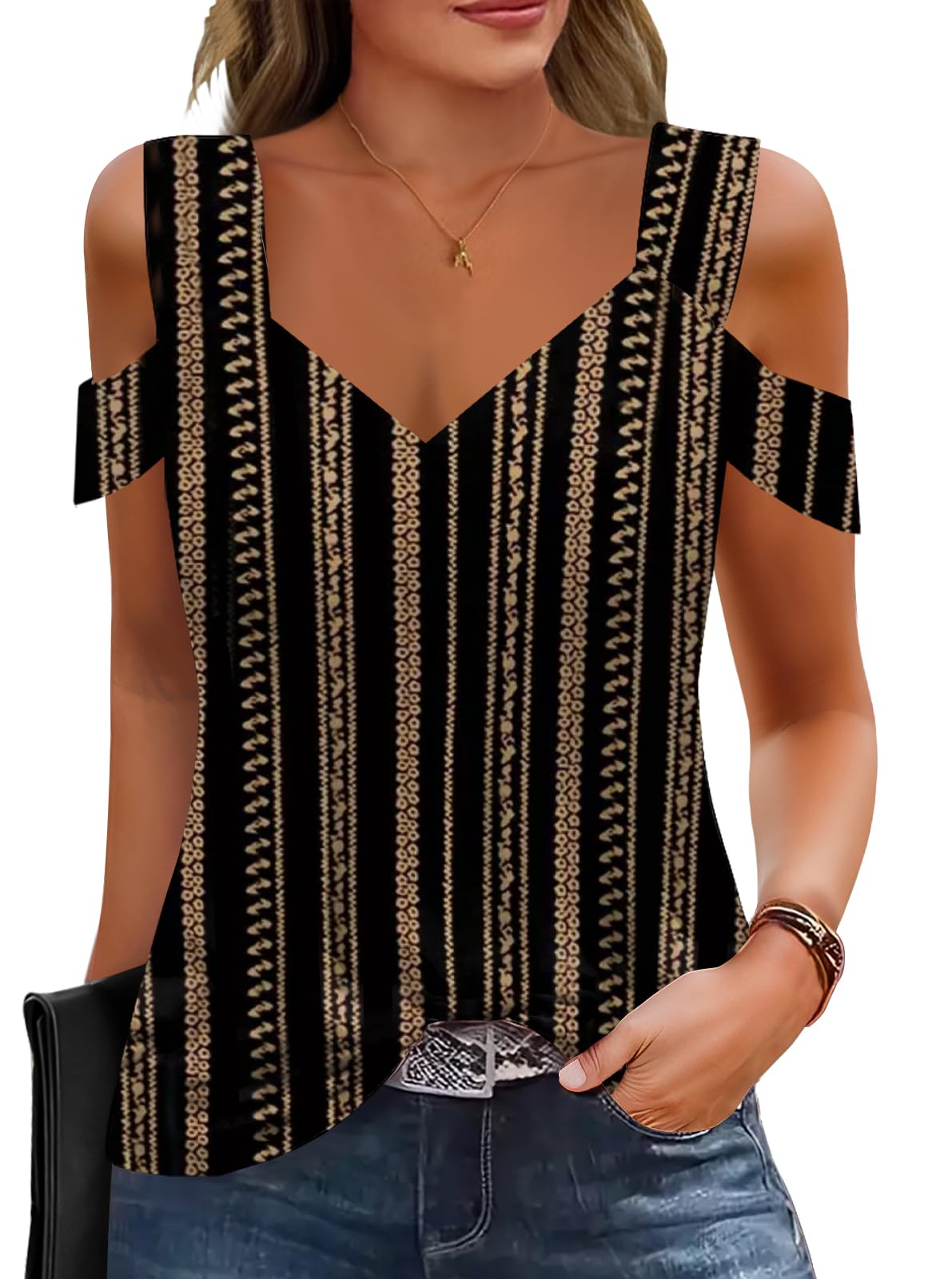 GUNEST Summer Tops Womens Tunic Top Short Sleeve Cold Shoulder V Neck Loose Fit Basic Tee Casual Tops T Shirts Blouse