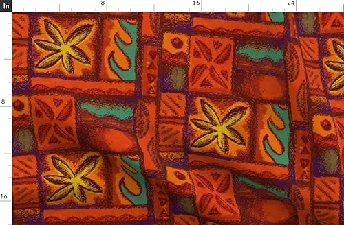 Miniatura 4 de Spoonflower Tela  Flores onduladas rojas vintage hawaianas retro polinesio de mediados de siglo Aloha impreso en tela de mezclilla cuarto gordo