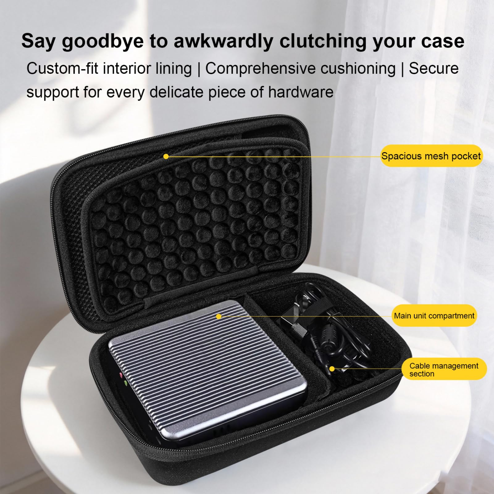 Custodia rigida per il trasporto di mini PC, borsa da viaggio in EVA resistente all'acqua con schiuma su misura e tasca per cavo, copertura protettiva per computer portatile e accessori