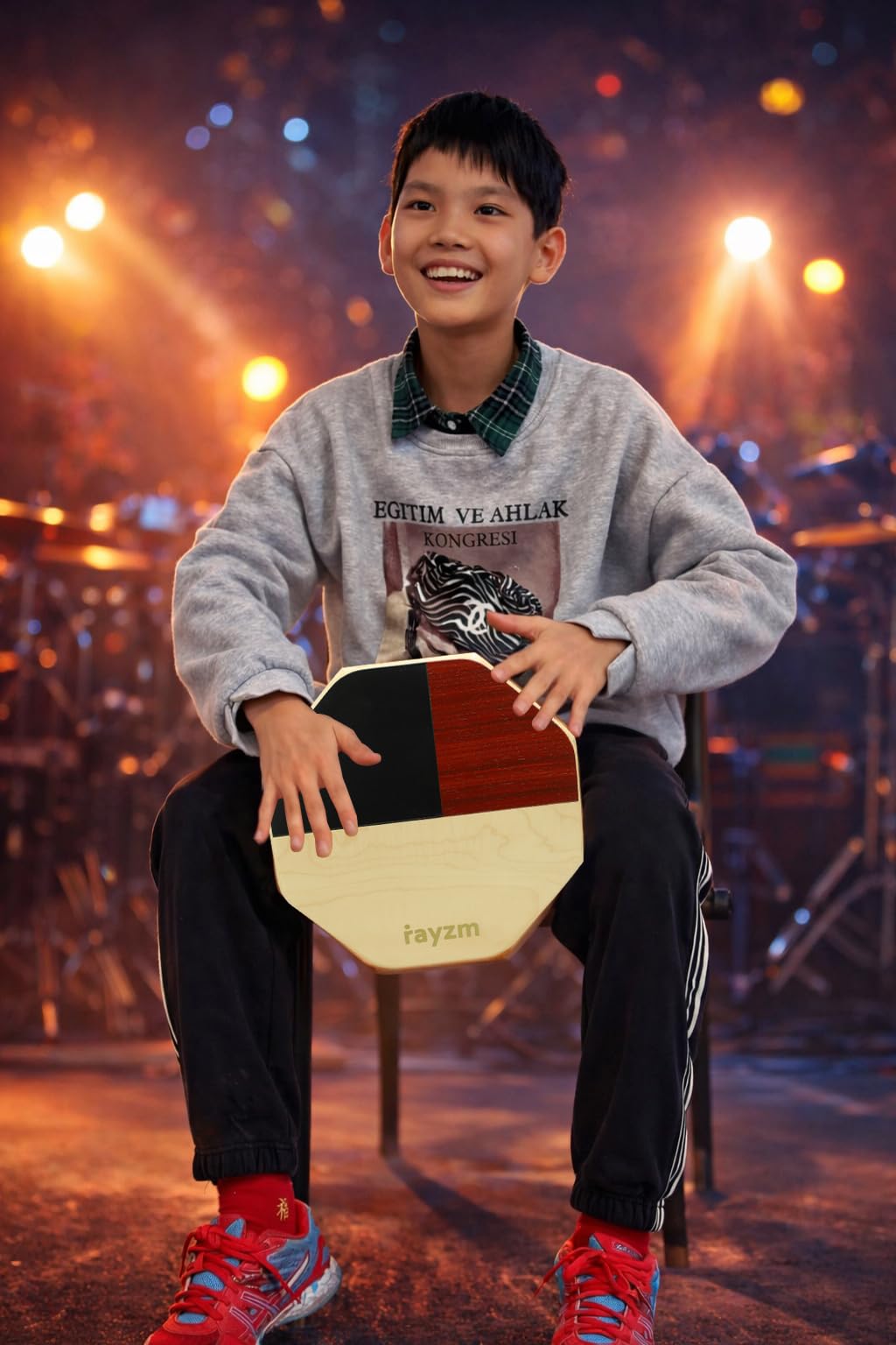 rayzm Cajon Drumbox Portatile con Borsa Imbottita, Tamburo a Mano Ottagonale Piatto Compatto, 3 Toni, Strumento a Percussione con Effetti Bongo e Rullante