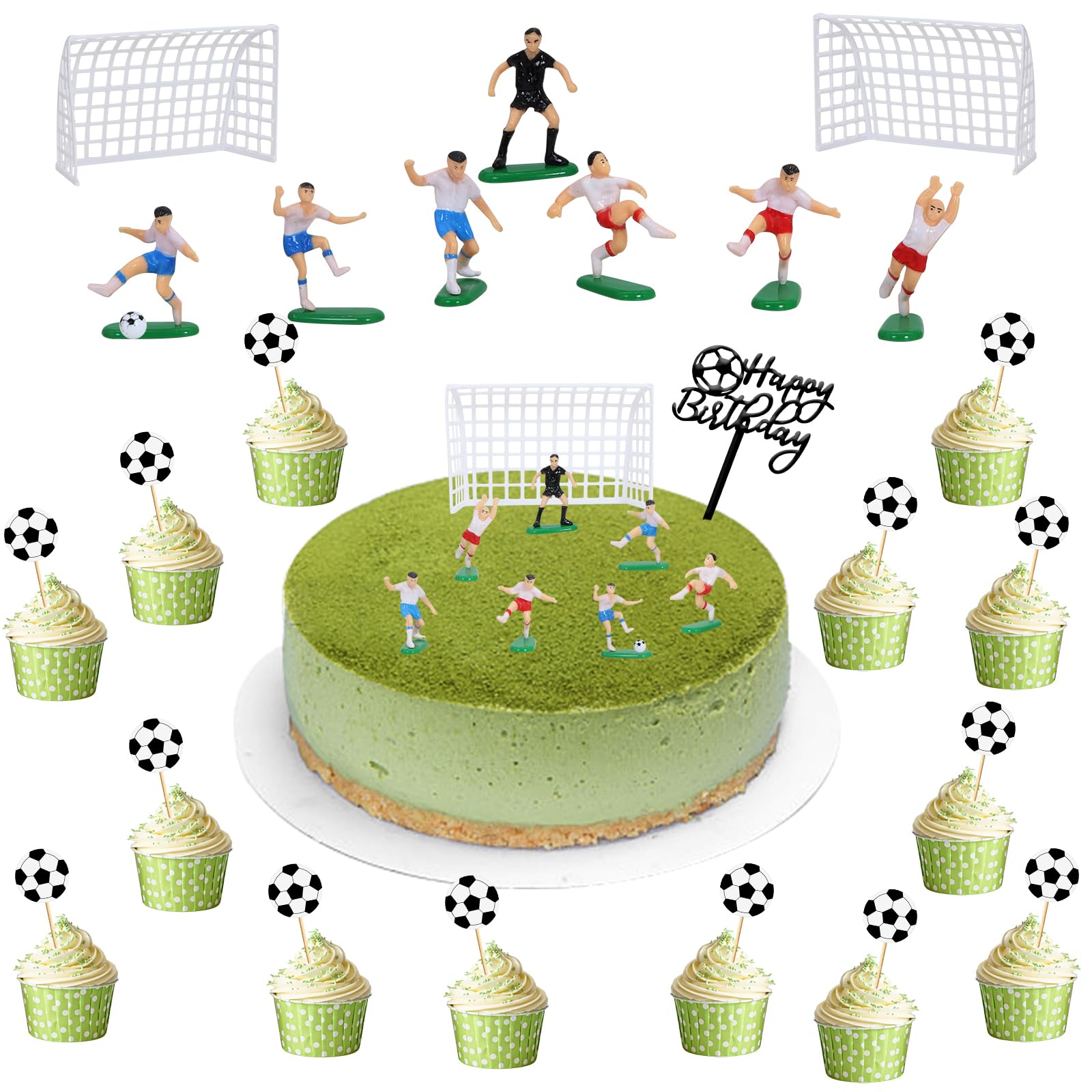 Bcautay 34pcs Soccer Cake Topper Decorations, Soccer Cake Topper Football Cake Decorations for Boys Men Father's Day and Football Theme Party