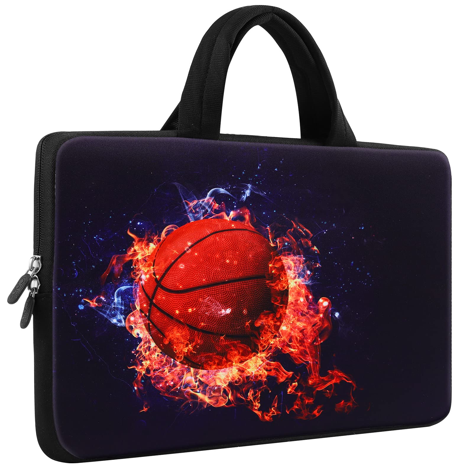 11.6 12 12.2 Inch Laptop Sleeve Carrying Bag Chromebook Cover Case, Neoprene Netbook/Ultrabook Protective Briefcase Pouch Tote with Handle Fits Dell HP Google Acer Lenovo Asus (Basketball Flame)